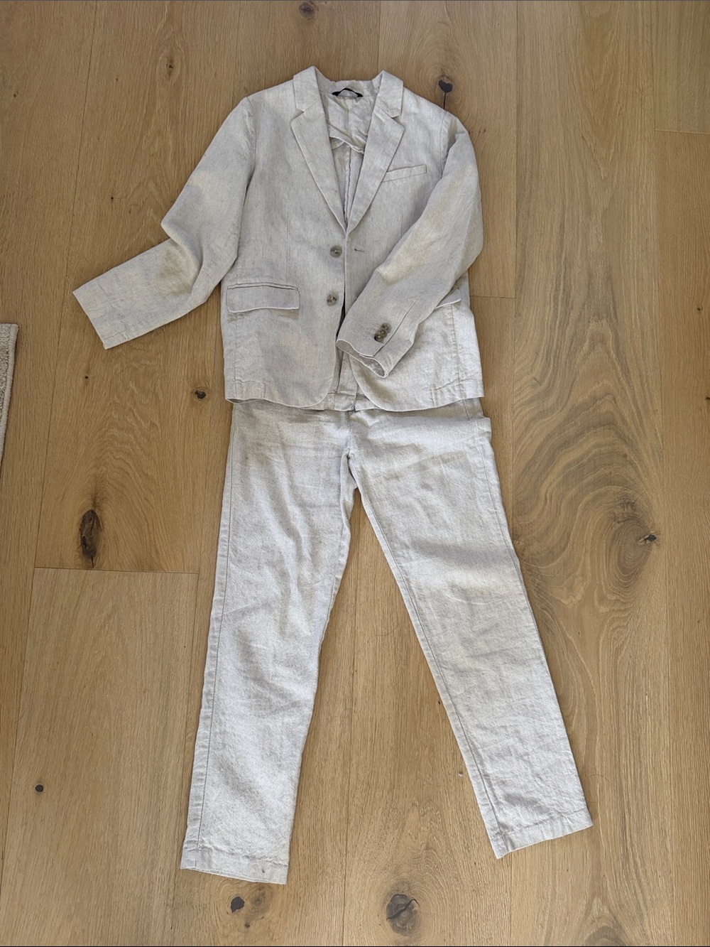 Zara Boys Light Beige Linen Suit Jacket and Trousers